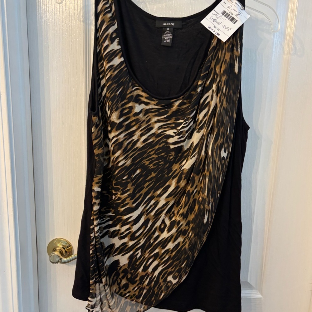Alfani Black and Tan Leopard Print Tank Top